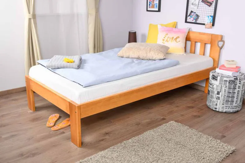 Einzelbett / Gästebett Kiefer massiv Vollholz Erlefarben 76, inkl. Lattenrost - 100 x 200 cm (B x L)