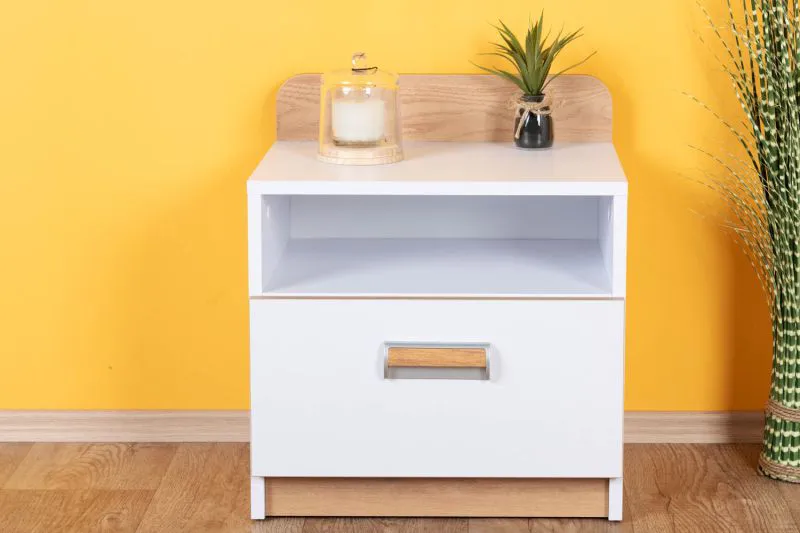 Jugendzimmer - Nachtkästchen Dennis 12, Farbe: Esche / Weiß - Abmessungen: 51 x 45 x 35 cm (H x B x T)