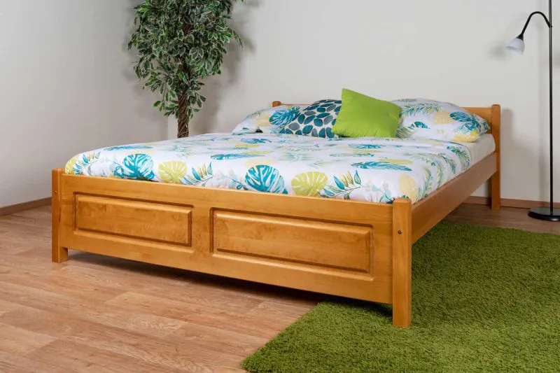 Doppelbett / Gästebett Kiefer massiv Vollholz Erlefarben 77, inkl. Lattenrost - Abmessung 160 x 200 cm (B x L)