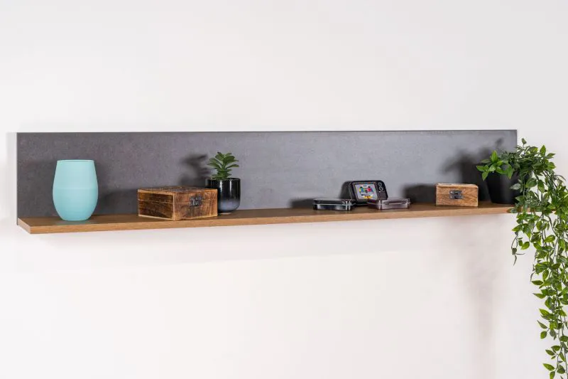 Hängeregal / Wandregal Selun 08, Farbe: Eiche Dunkelbraun / Grau - 20 x 130 x 19 cm (H x B x T)