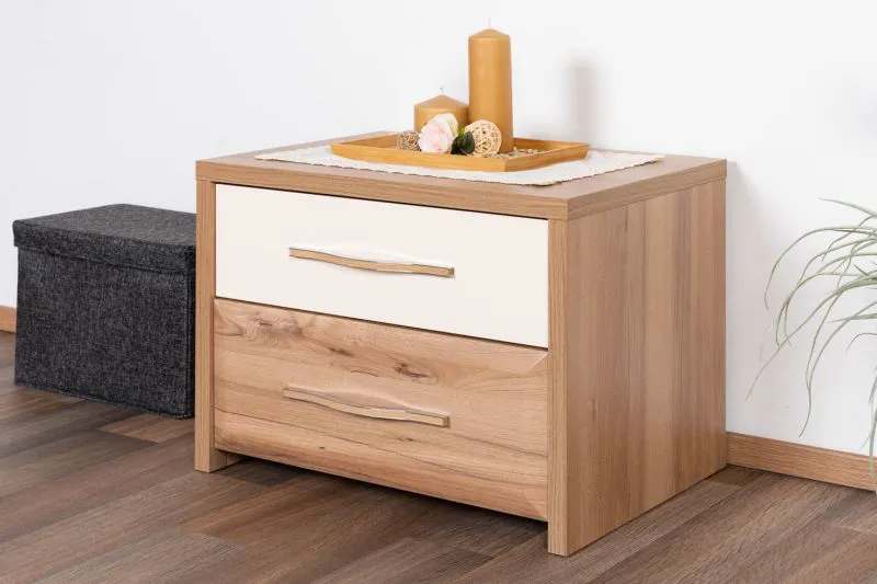 Nachtkommode Gataivai 12, Farbe: Beige Hochglanz / Walnuss - 41 x 57 x 41 cm (H x B x T)