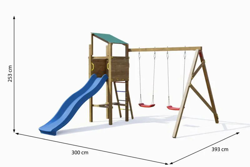 Kinderspielturm / Spielanlage Anton inkl. Doppelschaukel und Wellenrutsche FSC®