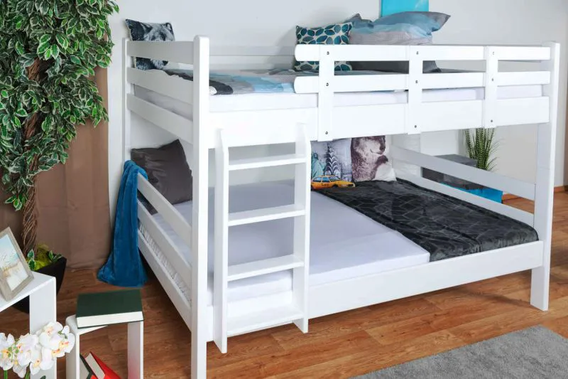 Kinderetagenbett 160 x 190 cm | Massivholz: Buche | Weiß Lackiert | umbaubar in 2 Einzelbetten | Premium-Qualität | inkl. Rollroste Abbildung