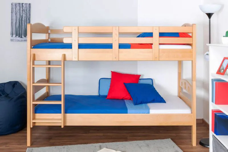 Stockbett 90 x 200 cm | Massivholz: Buche | Natur Lackiert | umbaubar in zwei Einzelbetten | Premium-Qualität | inkl. Rollroste Abbildung