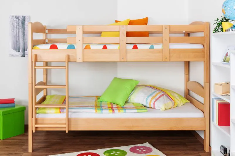 Stockbett 90 x 200 cm | umbaubar/teilbar | Massivholz: Buche | Natur Lackiert | umbaubar in zwei Einzelbetten | Premium-Qualität | inkl. Rollroste Abbildung