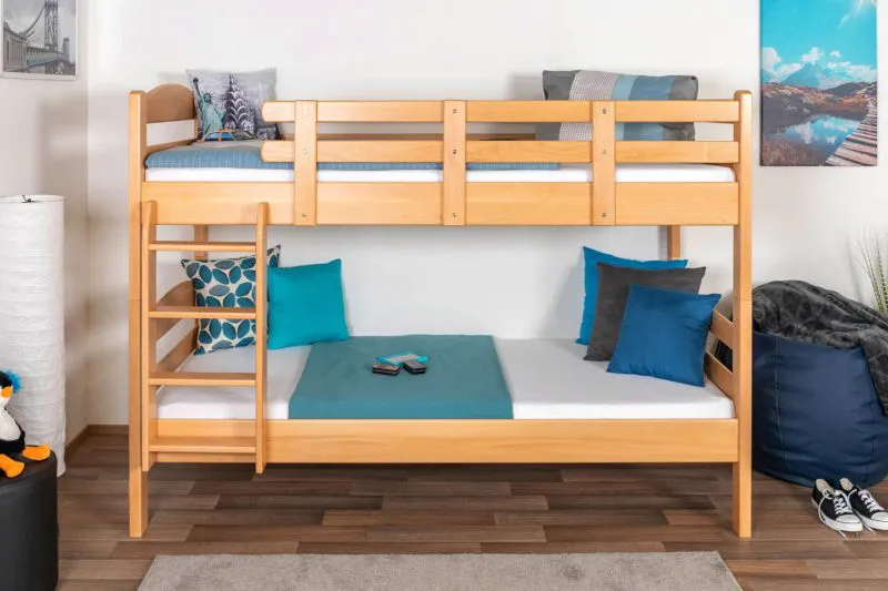 Doppelstockbett 90 x 200 cm | Massivholz: Buche | Natur Lackiert | umbaubar in zwei Einzelbetten | Premium-Qualität | inkl. Rollroste Abbildung