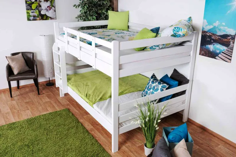 Weißes Stockbett 140 x 200 cm | Massivholz: Buche | umbaubar in zwei Einzelbetten | inkl. Rollroste Abbildung