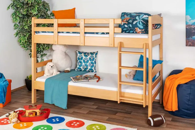 Kinderetagenbett 90 x 190 cm | Massivholz: Buche | Natur Lackiert | umbaubar in 2 Einzelbetten | inkl. Rollroste Abbildung