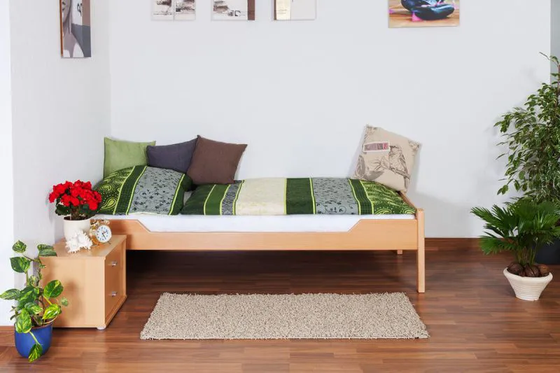 Bettrahmen für Kinder / Kinderbett 90 x 200 cm | Massivholz: Buche | Natur Lackiert | besonders hohe Qualität Abbildung