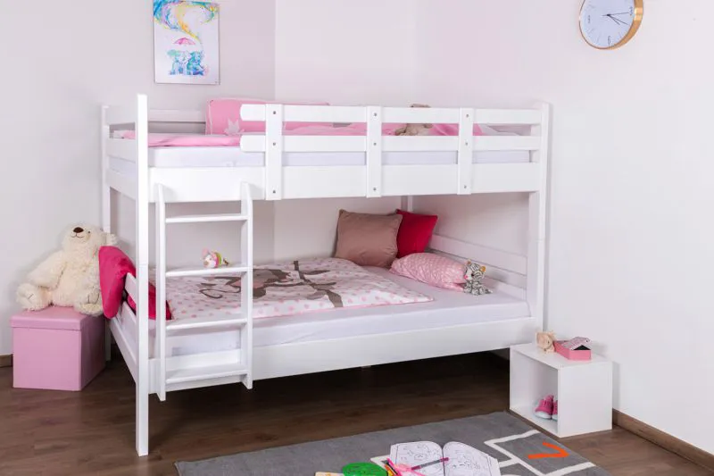 Jugendetagenbett 120 x 200 cm | Massivholz: Buche | Weiß Lackiert | umbaubar in 2 Einzelbetten | Premium-Qualität | inkl. Rollroste Abbildung