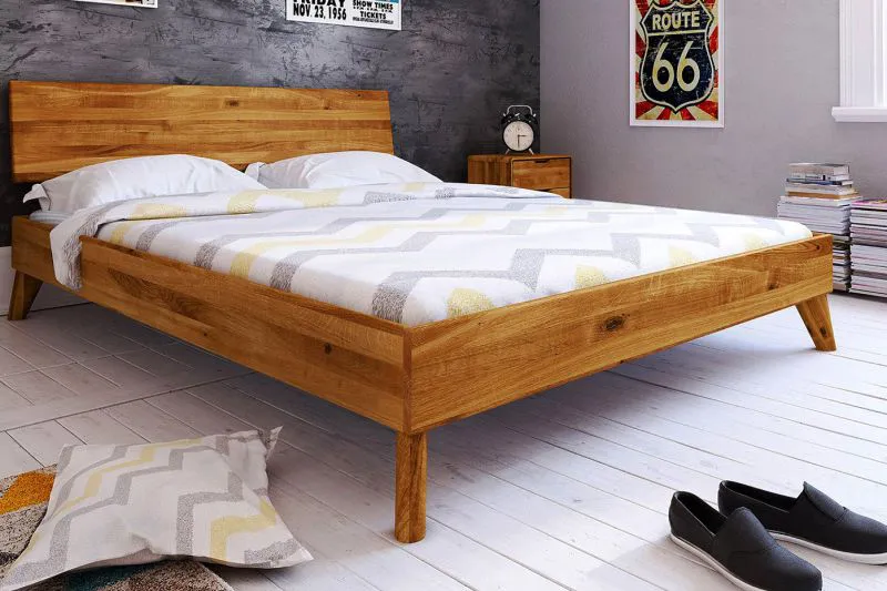 Wildeiche-Bett massiv | 140 x 200 cm | Wildeiche | Geölt | Natur Abbildung
