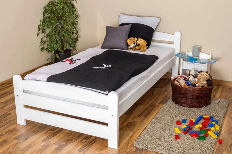 Bettrahmen für Kinder / Kinderbett 100 x 200 cm | Massivholz: Buche | Weiß Lackiert Abbildung