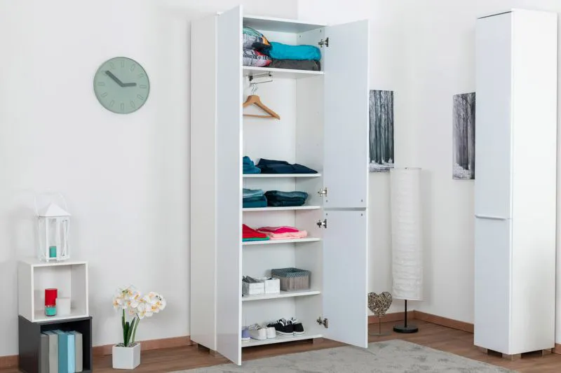 80 cm breiter Kleiderschrank mit 2 Türen | Farbe: Weiß Abbildung