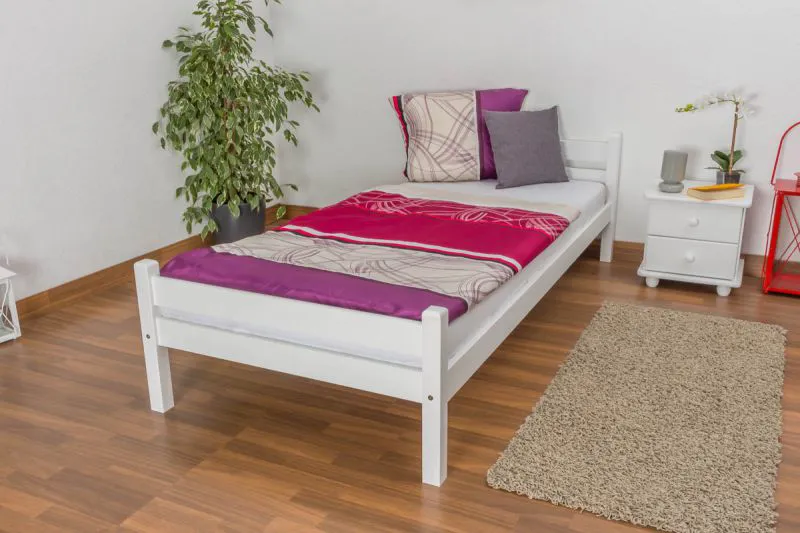 Bettrahmen für Kinder / Kinderbett 90 x 200 cm | Massivholz: Kiefer | Weiß Lackiert Abbildung