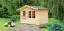 Holz-Gartenhaus 3,98 x 3,48 Meter (inkl. Dach) | Naturbelassen | Satteldach | 34 mm Blockbohlen-Haus Abbildung