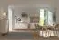 Vitrine | zwei Glaseinlegeböden | Farbe: Beige | 10 Fächer | inkl. LED-Beleuchtung | Griffe & Beine: Gold | Maße: 105,5 x 40,5 x 191 cm | elegantes Design