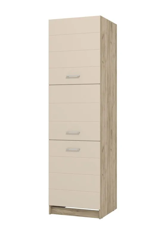 Hoher Küchenschrank mit genügend Stauraum Mionica 03, Farbe: Eiche Grau / Sandfarben, ABS-Kantenschutz, Maße: 214,5 x 60 x 57,5 cm, für Küchen