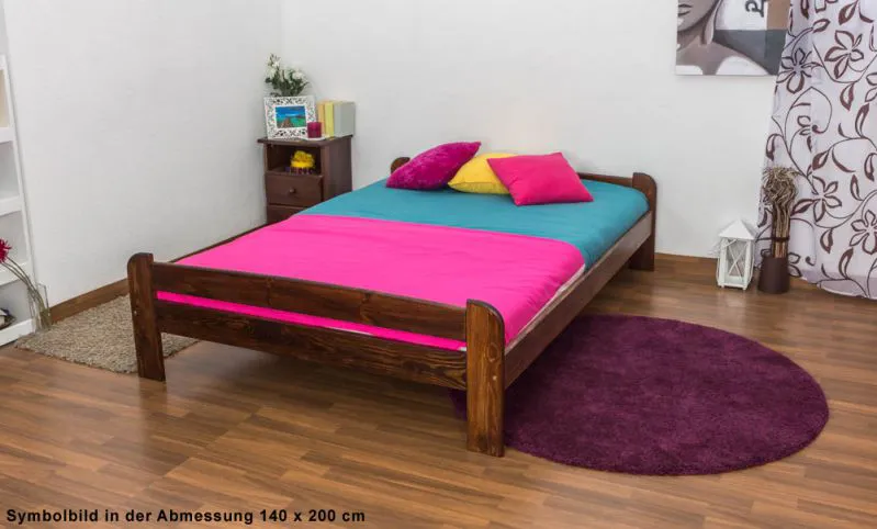 Jugendbett Kiefer Vollholz massiv Nussfarben A11, inkl. Lattenrost - Abmessung 160 x 200 cm