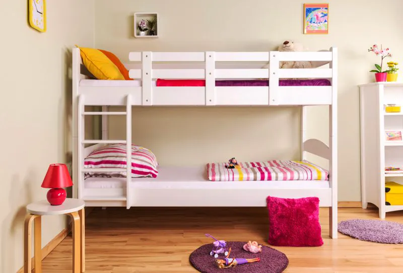 Massivholz Etagenbett für Kinder und Jugendliche | Matratzenmaß: 90 x 200 cm | Weiß Lackiert | umbaubar in 2 Einzelbetten | Premium-Qualität | inkl. Rollroste Abbildung