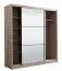 Spiegelschiebetürenschrank / Kleiderschrank mit einer Kleiderstange Panevo 04, Farbe: Eiche Grau, sechs Fächer, einfaches und modernes Design, Maße: 215,5 x 213 x 60 cm