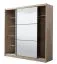 Spiegelschiebetürenschrank / Kleiderschrank mit einer Kleiderstange Panevo 04, Farbe: Eiche Grau, sechs Fächer, einfaches und modernes Design, Maße: 215,5 x 213 x 60 cm