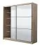 Spiegelschiebetürenschrank / Kleiderschrank mit einer Kleiderstange Panevo 04, Farbe: Eiche Grau, sechs Fächer, einfaches und modernes Design, Maße: 215,5 x 213 x 60 cm