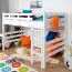 Hochbett für Kinder 120 x 190 cm | Massivholz: Buche | Weiß Lackiert | umbaubar in Einzelbett | Premium-Qualität | inkl. Rollrost Abbildung