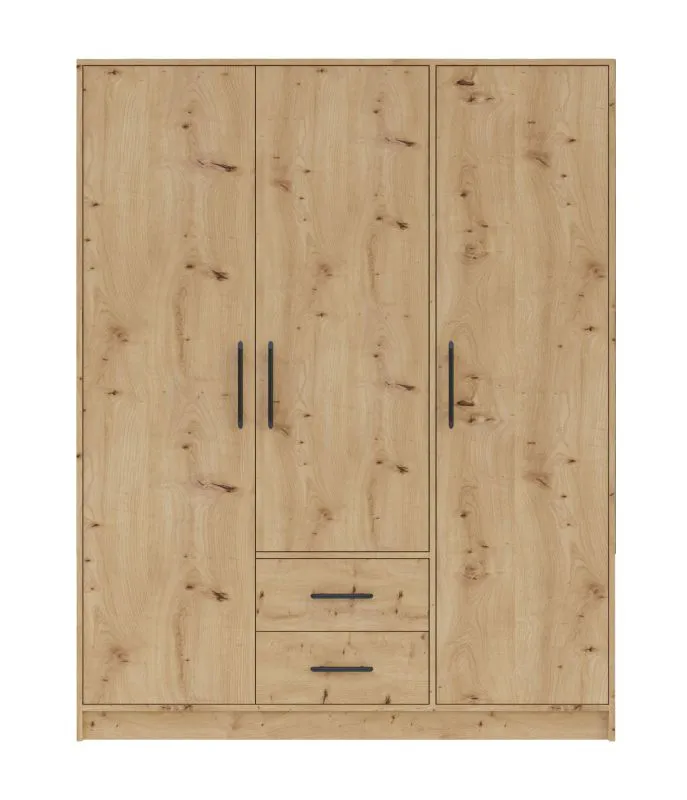 Kleiderschrank im schlichten Design Hannut 20, Farbe: Eiche Artisan - Abmessungen: 190 x 150 x 56 cm (H x B x T)