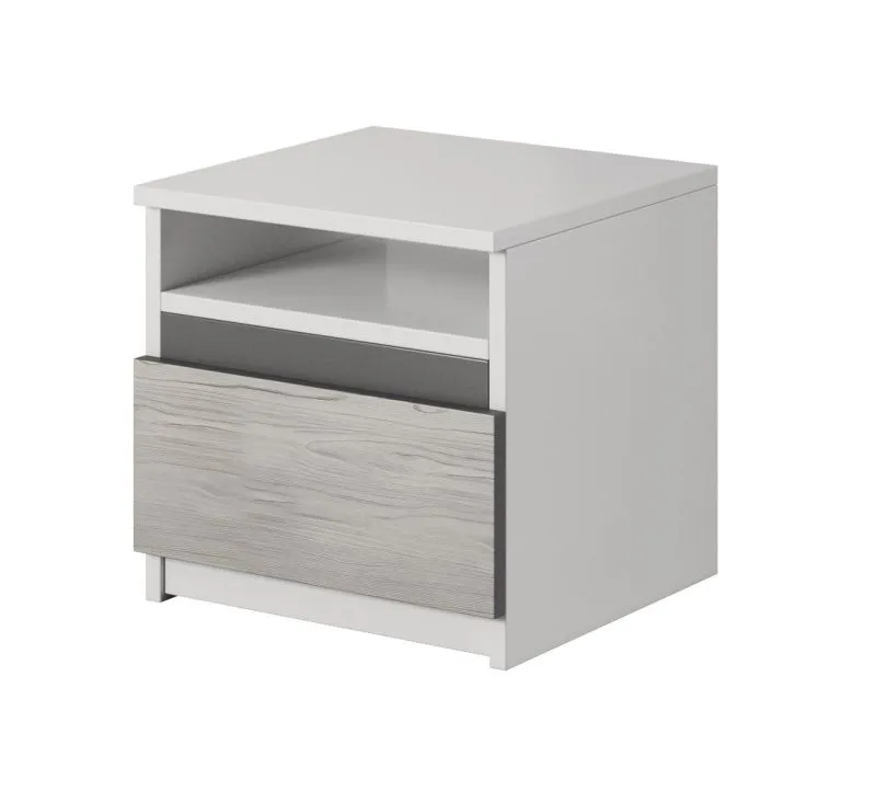 Nachtkommode | Grau / Weiß | Jolais 03 | 1 Schublade | kratz- und feuchtigkeitsbeständige Platte | 42 x 40 x 36 cm | Nachttisch | Front in Holzoptik