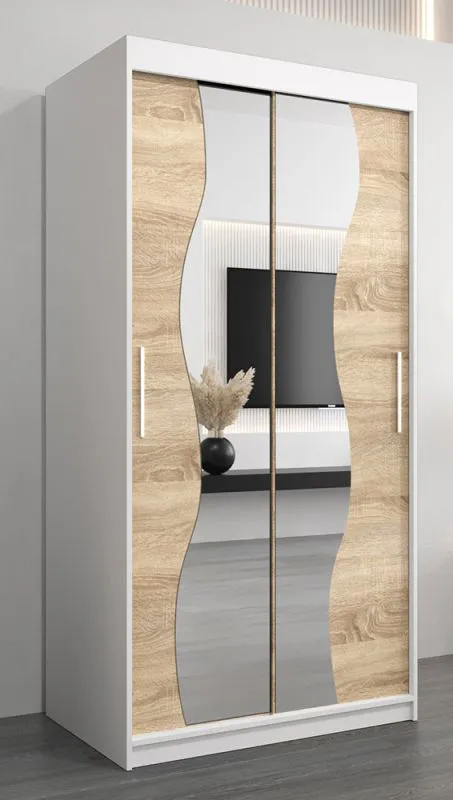 1 Meter breiter Kleiderschrank mit 2 Türen | Farbe: Sonoma Eiche / Weiß Abbildung