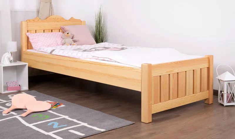 Kinderbett 90 x 200 cm | Massivholz: Kiefer | Natur Lackiert Abbildung