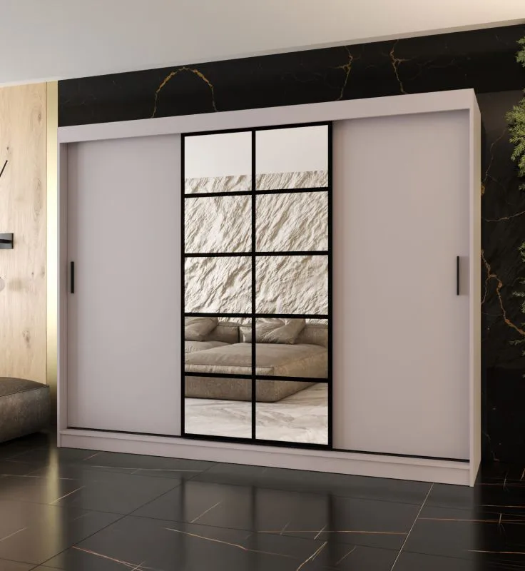 Schiebetürenschrank | Kaschmir | 10 Fächer | 2 Kleiderstangen | hochwertig Verarbeitet | 250 x 62 x 200 cm | Kleiderschrank | Spiegeltür | modernes Design