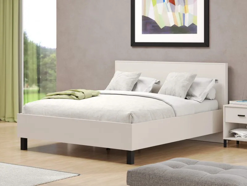 Doppelbett | neutrales Design | Farbe: Kaschmir | Liegefläche: 160 x 200 cm | Beine: Schwarz | ABS-Kantenschutz
