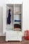Kleiderschrank | 2 Drehtüren | 2 Schubladen | 4 Fächer | mit Kleiderstange | 80 cm breit | Massivholz | Farbe: Weiß Abbildung