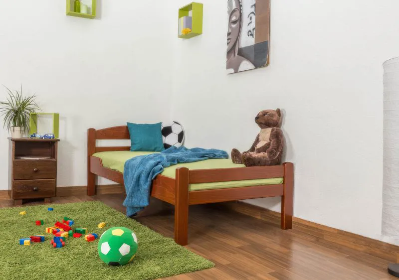 Kinderbett / Jugendbett "Easy Premium Line" K1/2n, Buche Vollholz massiv kirschrot lackiert - Liegefläche: 90 x 190 cm