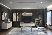 Wohnzimmer Komplett - Set A Manono | 7-teilig | Farbe: Creme | LED-Beleuchtung | Soft Close System | Metallbeine