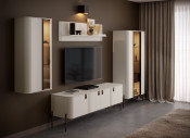Wohnzimmer - Set B Aufaga | 4-teilig | Farbe: Kaschmir | dekorative Relief-Streifen | Soft Close System | Metallbeine